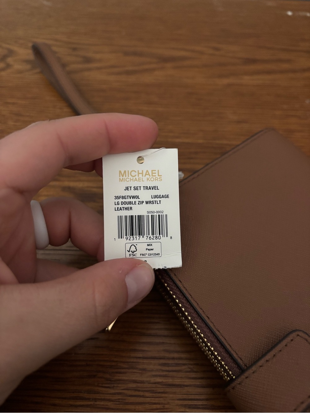 Michael Kors Tan/Brown Saffiano Zip Wristlet with Gold Logo - Picture 4 of 4